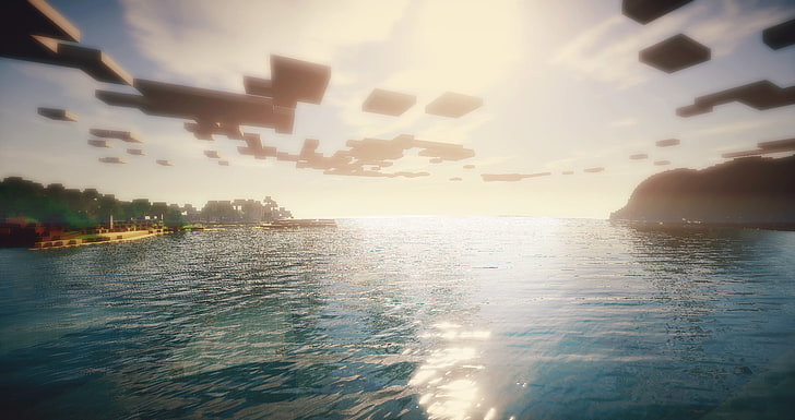 Minecraft, sky, water, cloud - sky, sunset, beauty in nature