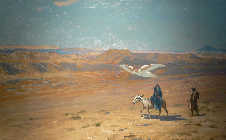 angel, picture, mythology, The flight into Egypt, Jean-Leon Gerome