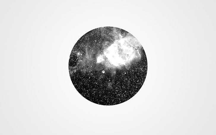 round black and white nebula icon, minimalism, monochrome, stars, HD wallpaper