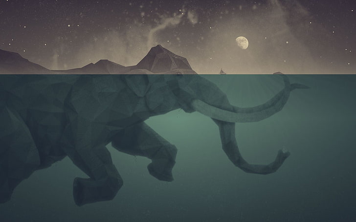 elephant illustration, gray elephant anime illustration, mammoths