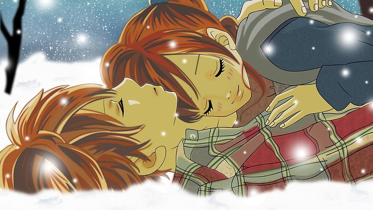 HD wallpaper: cartoon character illustration, boy, girl, hug, snow,  tenderness | Wallpaper Flare