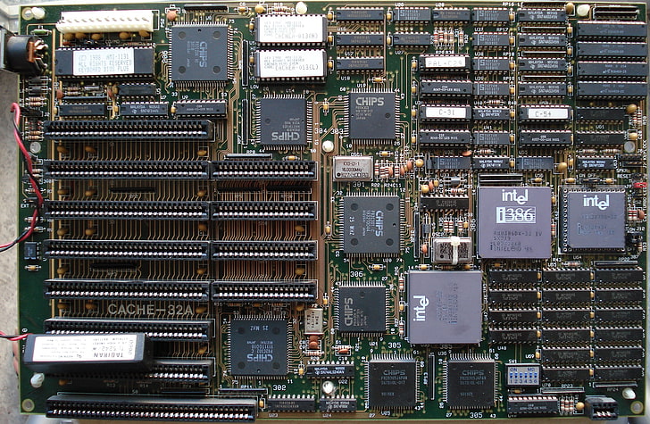 green and black computer motherboard, hardware, Intel 386, Mainboard