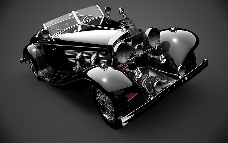 classic black vehicle, Mercedes-Benz, car, vintage, simple background, HD wallpaper