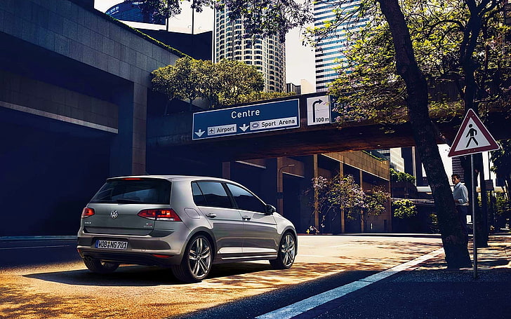 gray 5-door hatchback, Volkswagen, golf VII, car, transportation, HD wallpaper