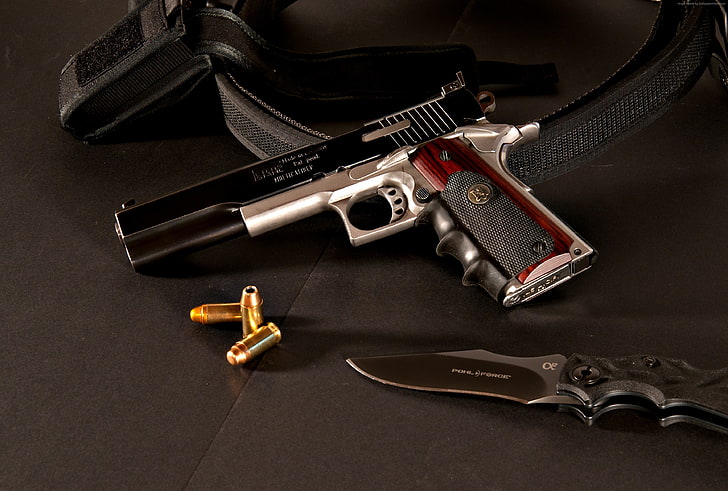 HD wallpaper: pistol, Colt M1911, Peters Stahl, Alpha 2, ACP, knife, custom  | Wallpaper Flare