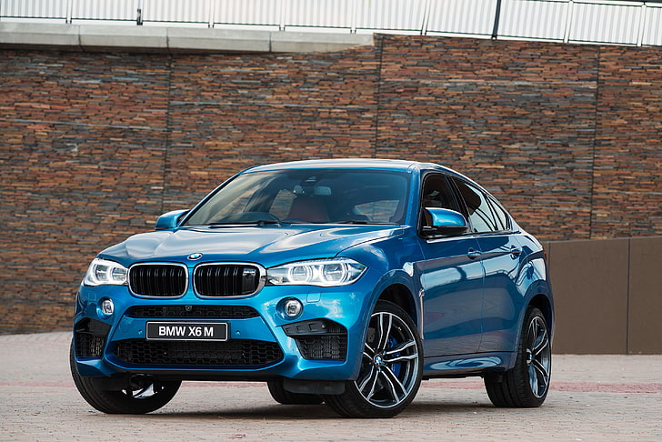 blue BMW X6 M sedan, SUV, F16, 2015, ZA-spec, mode of transportation, HD wallpaper