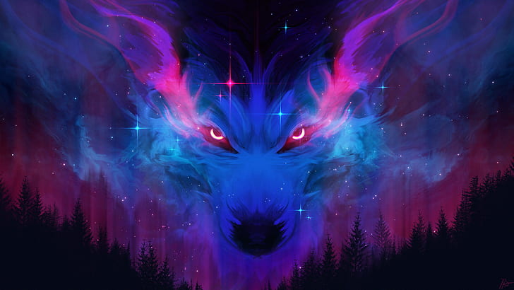 Fantasy Animals, Wolf, Night, Stars, HD wallpaper