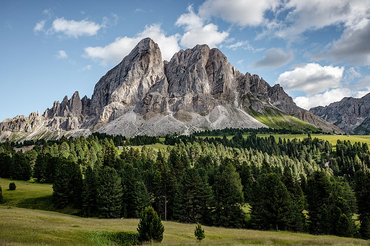 nature, trees, mountains, Italy, Peitlerkofel Mountain, South Tyrol, HD wallpaper