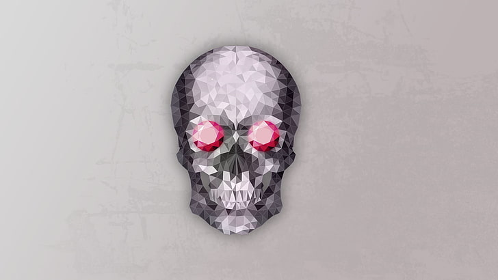 skull, simple background, low poly, digital art, artwork, indoors