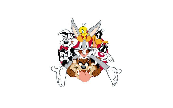 minimalism, white background, Taz, Daffy Duck, Sylvester the Cat