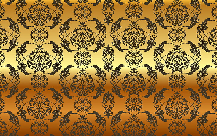 brown and black floral wall paper, background, gold, pattern, HD wallpaper