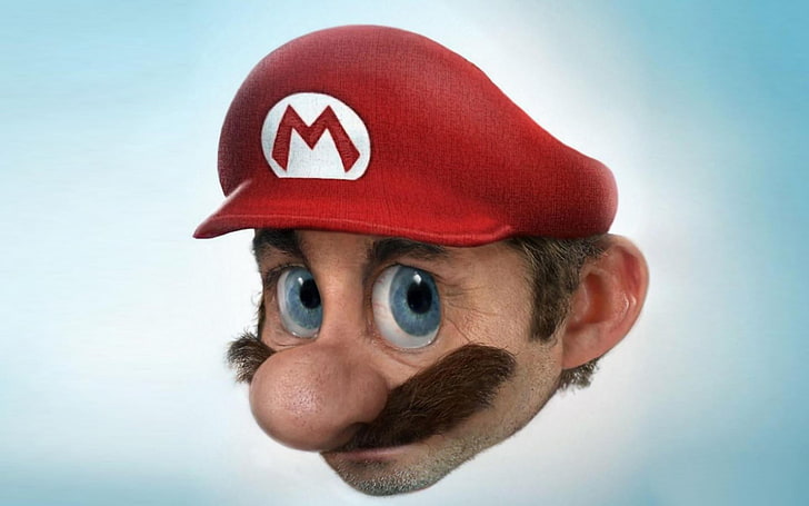 Super Mario illustration, one person, portrait, studio shot, indoors