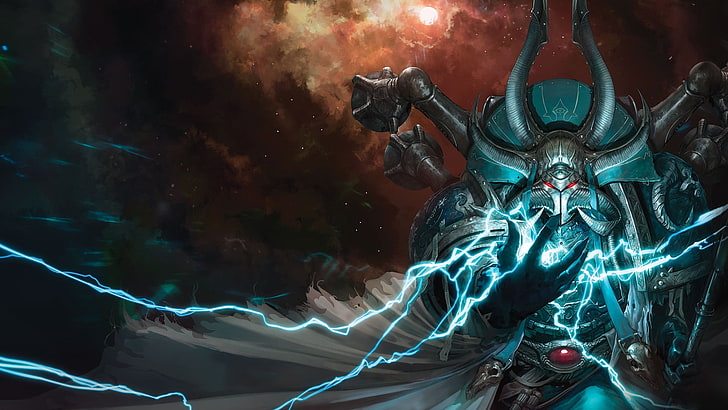 monster with lighting power digital wallpaper, Warhammer 40,000