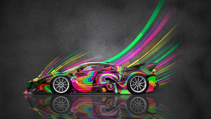 black and multicolored car illustration, Super Car, Tony Kokhan