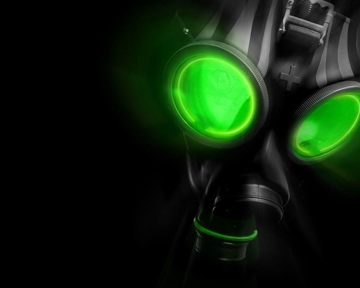 black and gray night vision mask, gas mask, light, glow, green Color, HD wallpaper