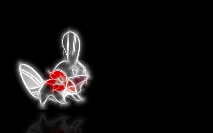 Pokémon, Fractalius, Mudkip, black background, illuminated