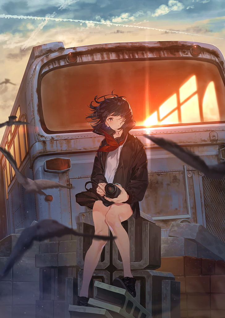 HD wallpaper: anime girls, original characters, short hair, black hair,  bangs | Wallpaper Flare