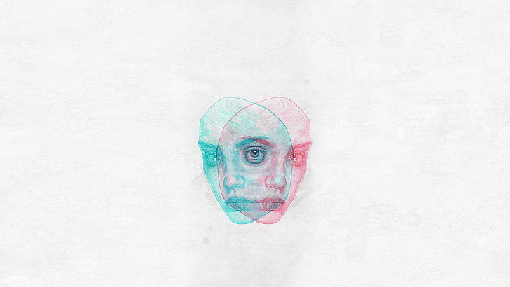 face, chromatic aberration, simple background, abstract, studio shot