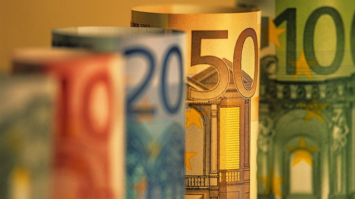 five assorted-bill banknotes, money, euros, finance, no people, HD wallpaper