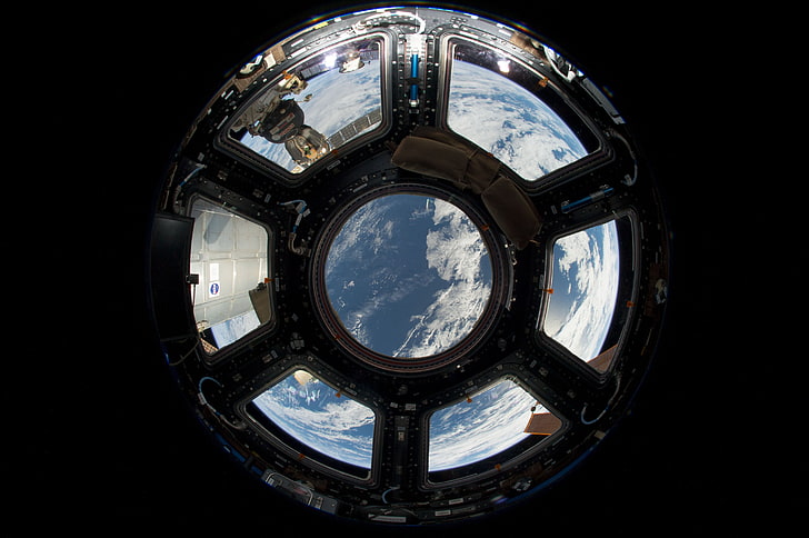 earth illustration, space, ISS, indoors, sky, architecture, no people