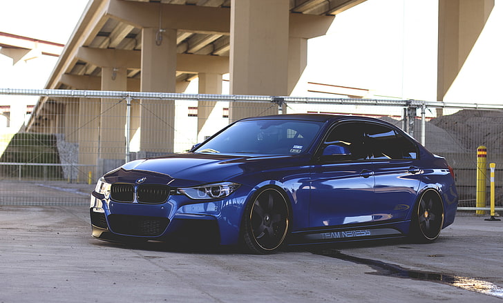 blue BMW sedan, tuning, 335i, F30, stance, mode of transportation
