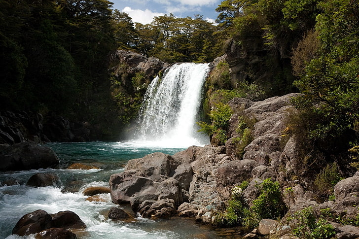 water falls, landscape, nature, waterfall, motion, rock, flowing water, HD wallpaper