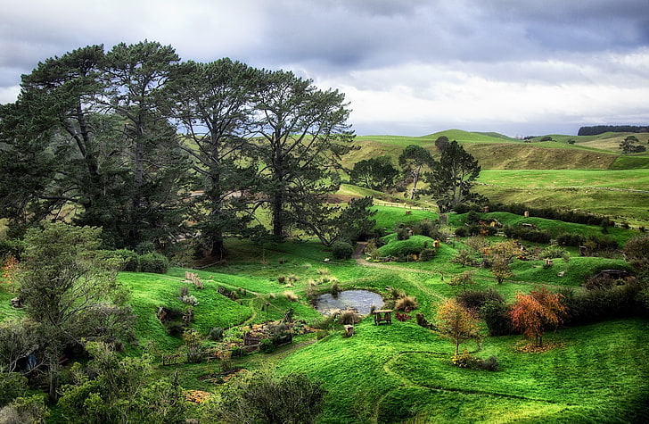 The Shire, green leafed trees, Movies, The Hobbit, Fantasy, House