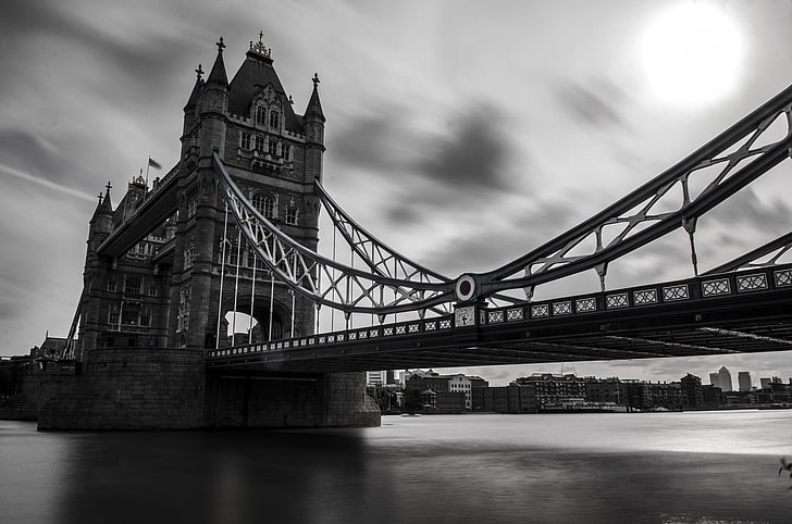 Tower Bridge, London, black white, thames River, london - England, HD wallpaper