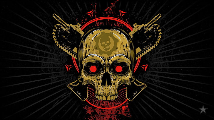 Gears of War digital wallpaper, Look, Skull, Emblem, Saw, Weapons