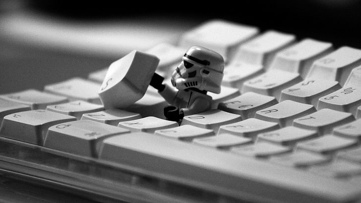 white computer keyboard, keyboards, stormtrooper, LEGO, humor, HD wallpaper