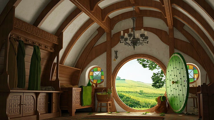 round white and brown house interior, The Lord of the Rings, Bag End