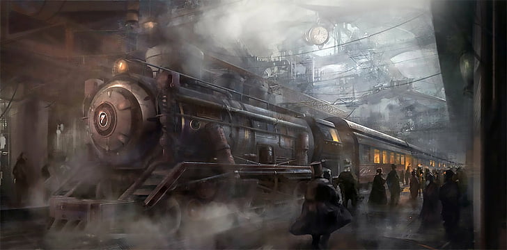 Sci Fi, Steampunk, Train, Train Station, HD wallpaper
