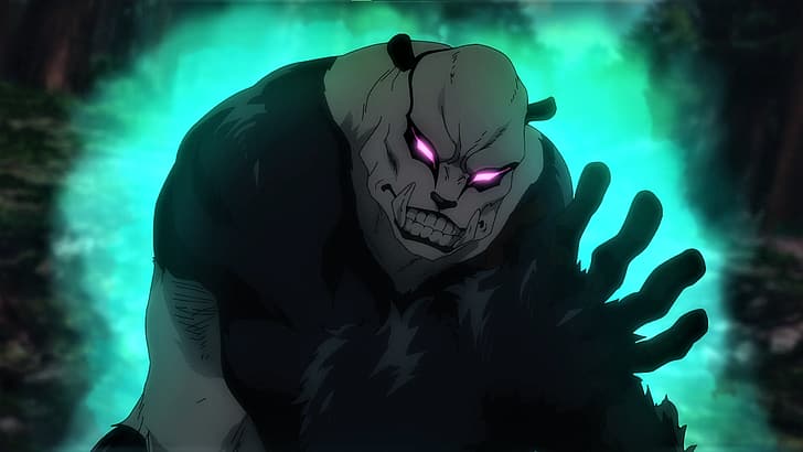 Jujutsu Kaisen, panda, glowing eyes, tusk, angry, anime, Anime screenshot