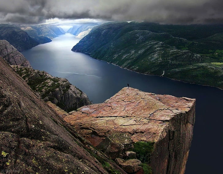 clouds, landscape, mountains, Norway, Prekestolen, Pulpit Rock, HD wallpaper