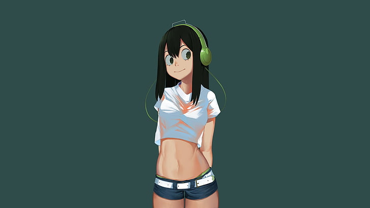 green headphones illustration, Boku no Hero Academia, Tsuyu Asui, HD wallpaper