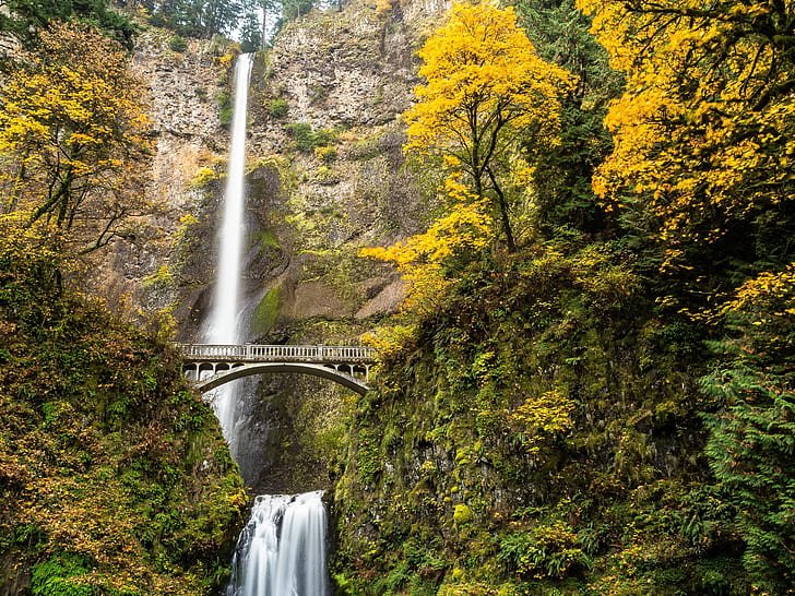 autumn, columbia, falls, gorge, multnomah, oregon, river, waterfall