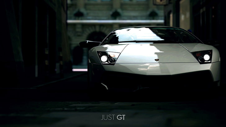 white Gallardo Murcielago, Lamborghini, head lights, reflection, HD wallpaper