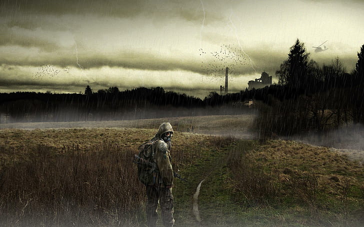 Post Apocalypse, person wearing hoodie illustration, landscape, HD wallpaper