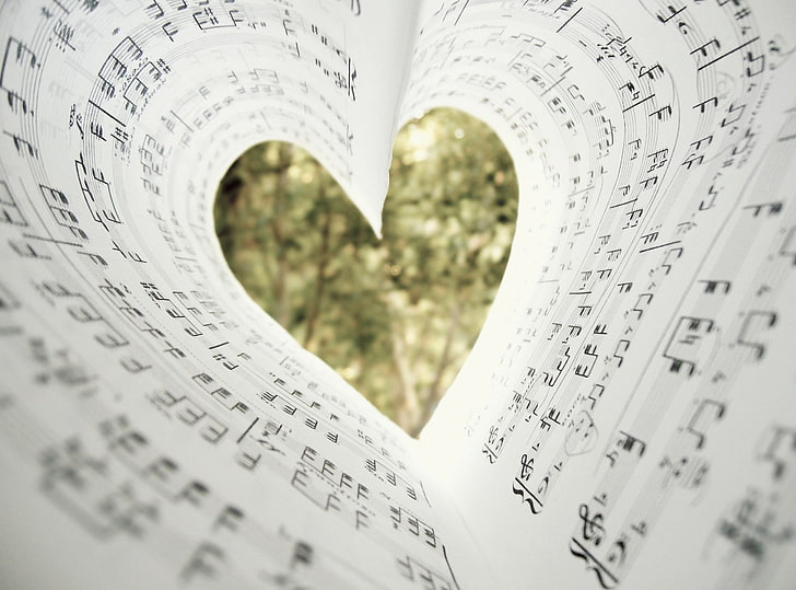 Love Music, music sheet, notes, sheets, heart, piano, sheet music, HD wallpaper
