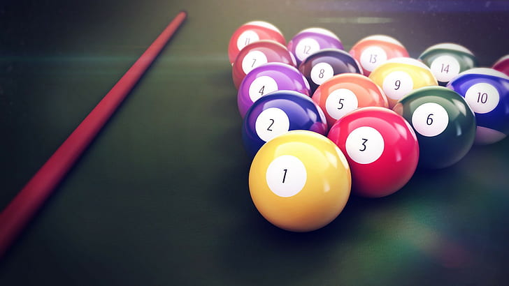 Pool table balls, billiard cue stick and ball set, HD wallpaper