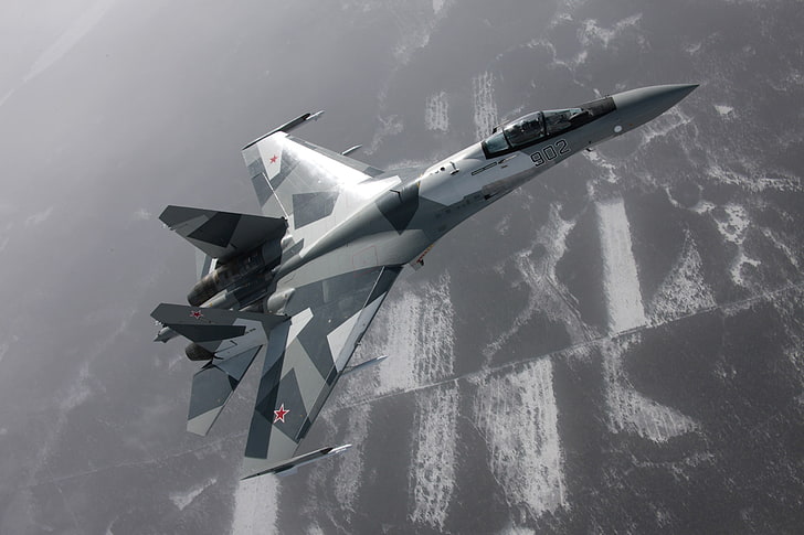 gray and black fighter jet, airplane, Russia, jet fighter, Su-27