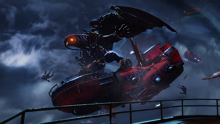 red and blue ship illustration, BioShock Infinite, Songbird (BioShock)