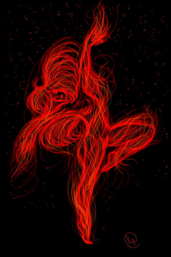 women, artwork, digital art, red, black background, motion