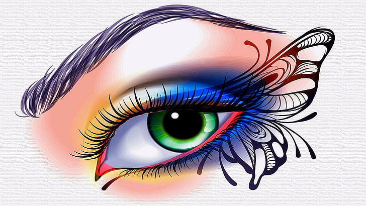 eye, tattoo, cosmetics, butterfly, digital art, design, graphic design, HD wallpaper