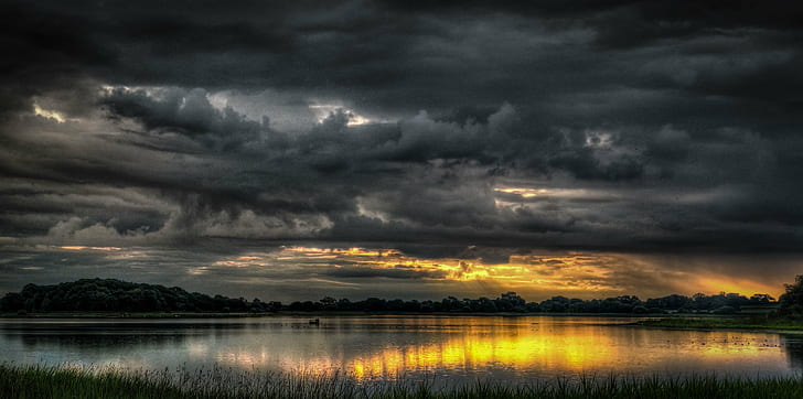 photo of watery field during golden hour, Stormy weather, stormy  weather