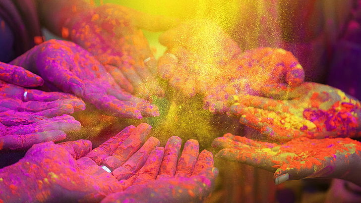 paint, spring, hands, India, palm, festival, Holi, HD wallpaper