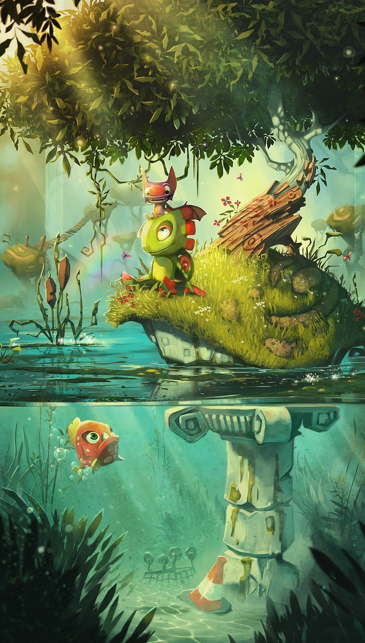 Yooka Laylee video game 2017, green animal illustration, Games