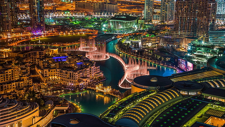 downtown, asia, panorama, united arab emirates, dubai fountain