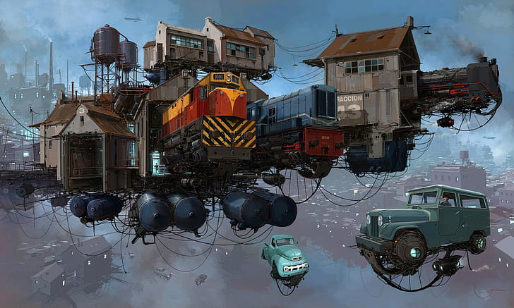 The sky, Auto, Figure, The city, Locomotive, Machine, Train, HD wallpaper