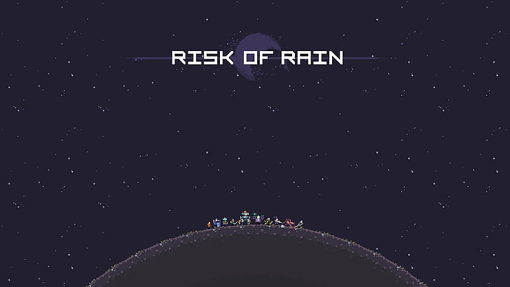Risk of Rain text overlay, video games, typography, space, night